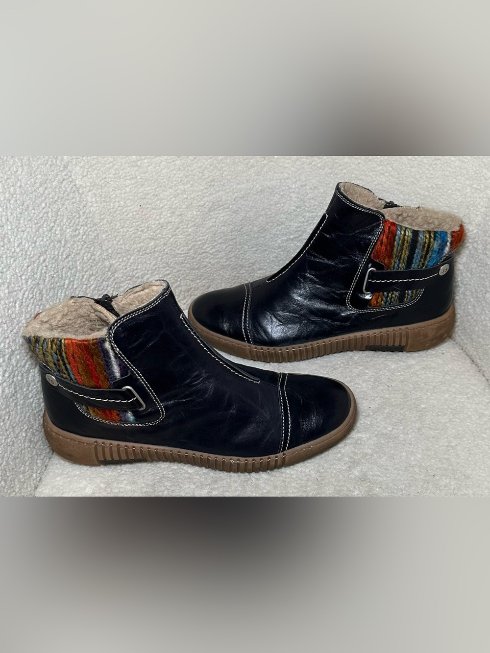 Josef Seibel Maren 07 Black Navy Leather Chelsea Ankle Boots Wool Cuff Winter 10 - Picture 6 of 13